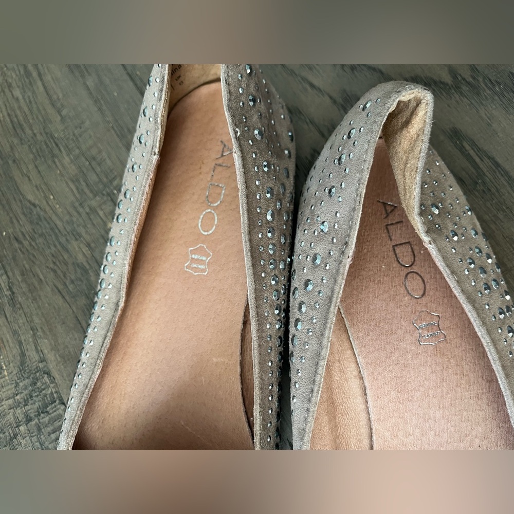Aldo Taupe Suede Studded Slip-On Loafers - Picture 6 of 9